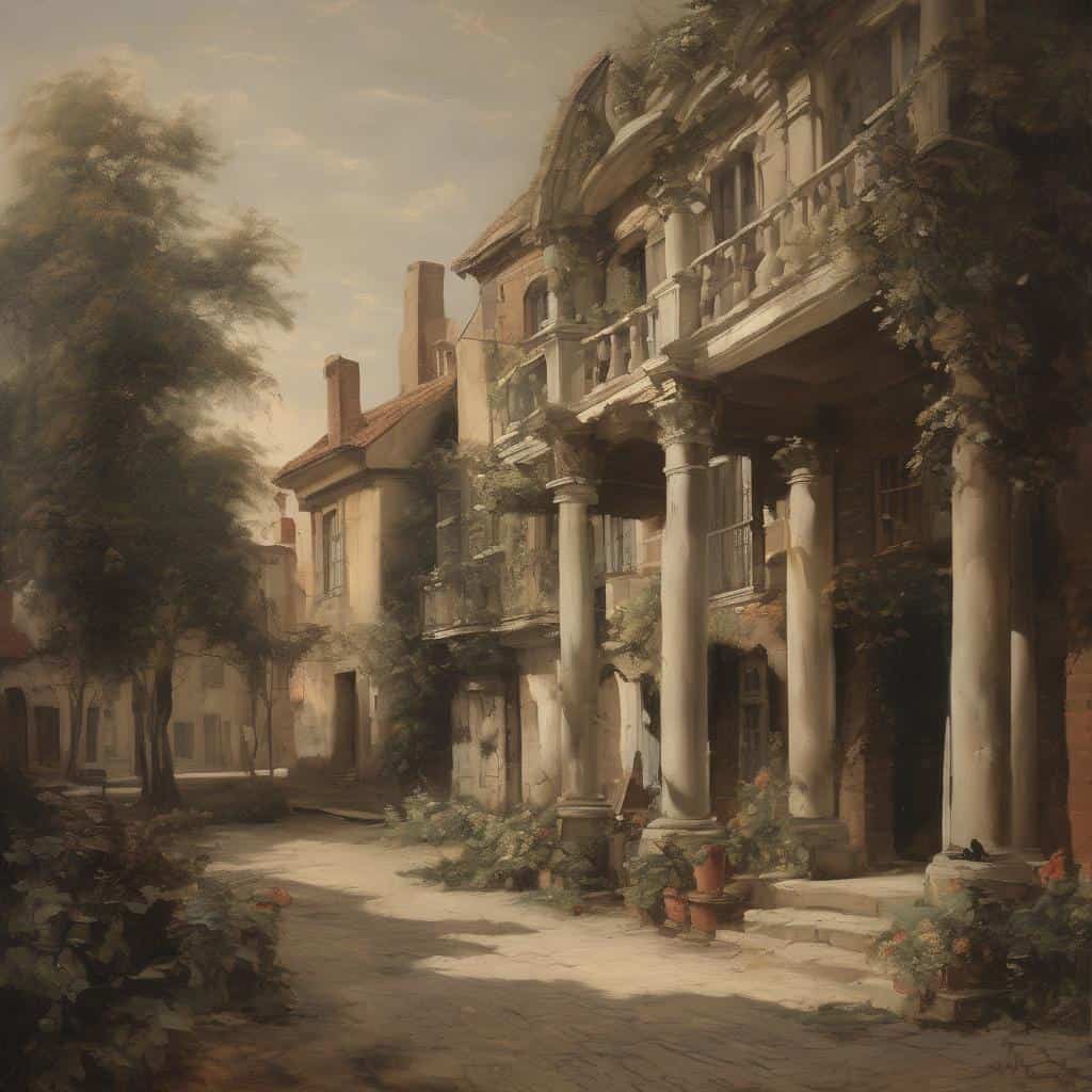 Φύση και αρχιτεκτονική σε ένα πίνακα τέχνης.